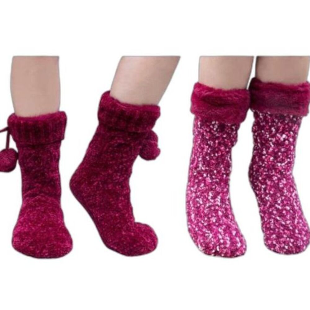 Jane and Bleecker Socks Women 4-10 Maroon Super Soft Slipper Sock Cushioned